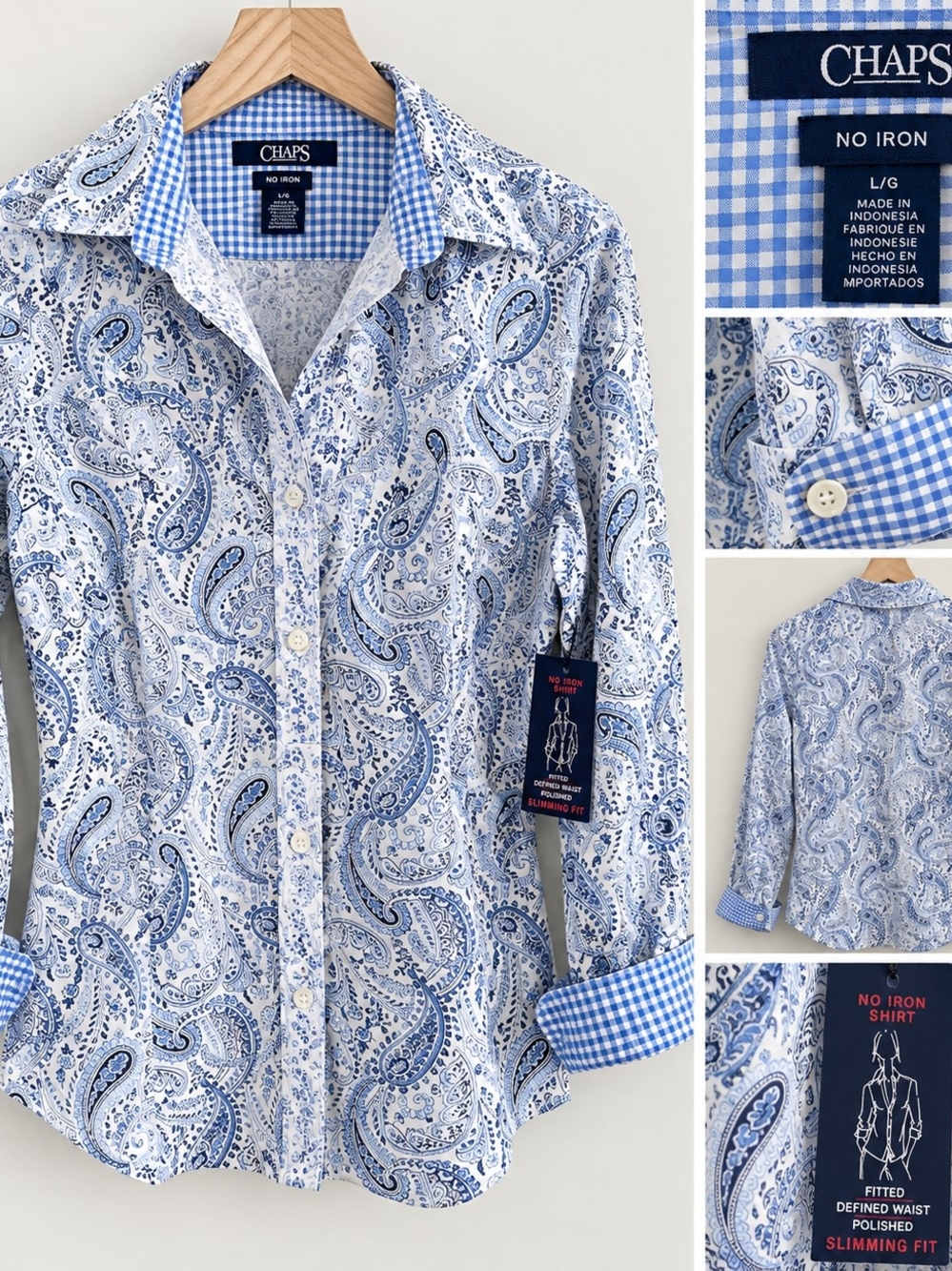 Chaps Men's White and Blue Paisley Long-Sleeve Dress Shirt